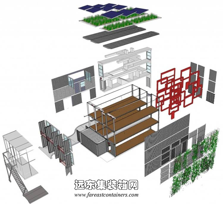 ?？怂辜b箱公寓構(gòu)造分解圖,集裝箱房屋,集裝箱活動房,住人集裝箱,集裝箱住宅,集裝箱建筑