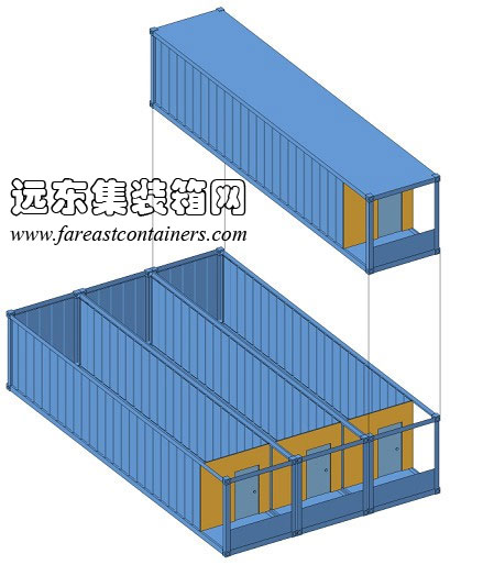 外走廊式箱體及交通構(gòu)成示意a,集裝箱房屋,集裝箱活動房,住人集裝箱,集裝箱住宅,集裝箱建筑