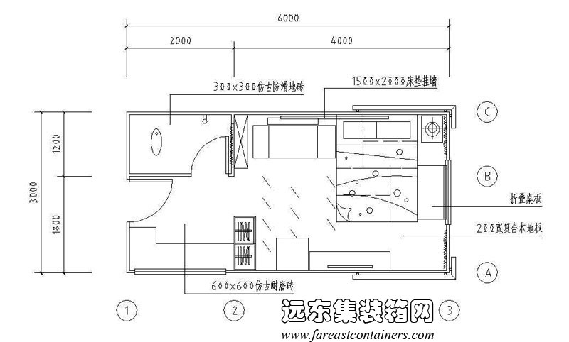 集裝箱式活動(dòng)住宅修正方案睡眠模式平面圖